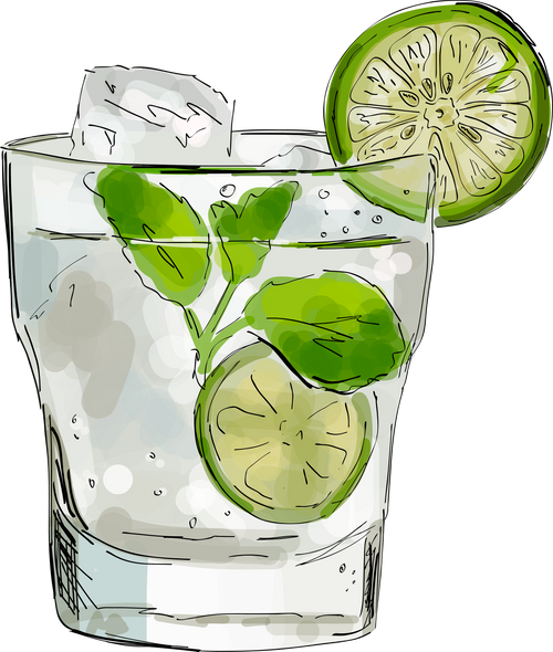 Watercolor Mojito Cocktail